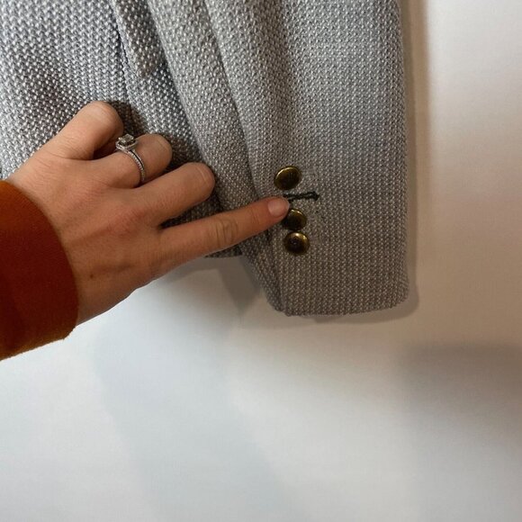 ZARA Woman One Gold Button Waffle Knit Blazer Jacket Grey M Single Breast Kate - Picture 13 of 15